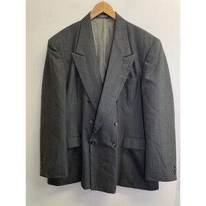 VTG Haggar Imperial Athletic Fit 46R Wool Double Breasted Blazer Jacket Grey‎